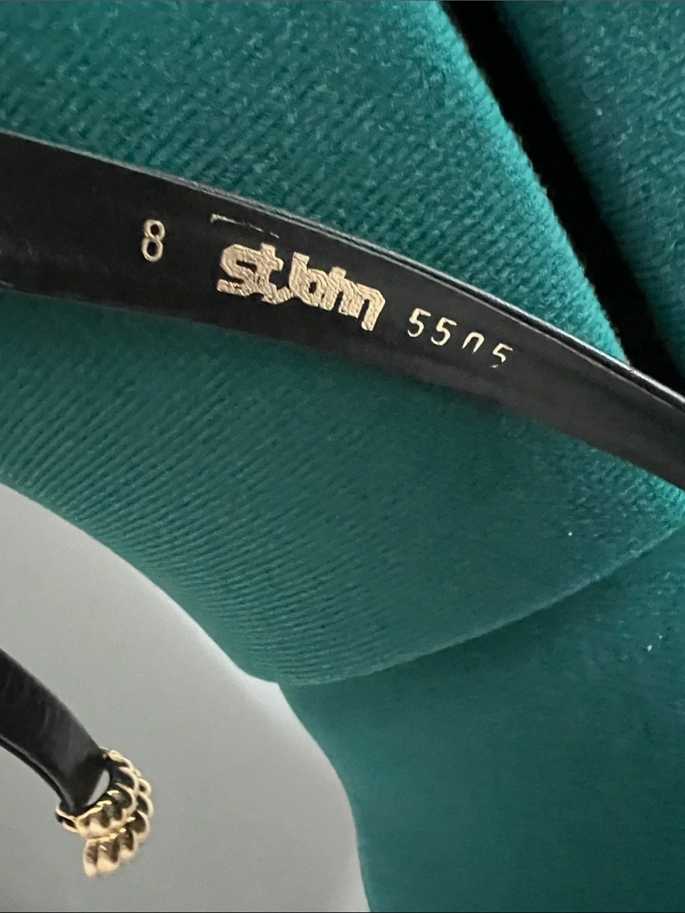 St. John Black Leather Belt with Gold Ribbed Centerpiece